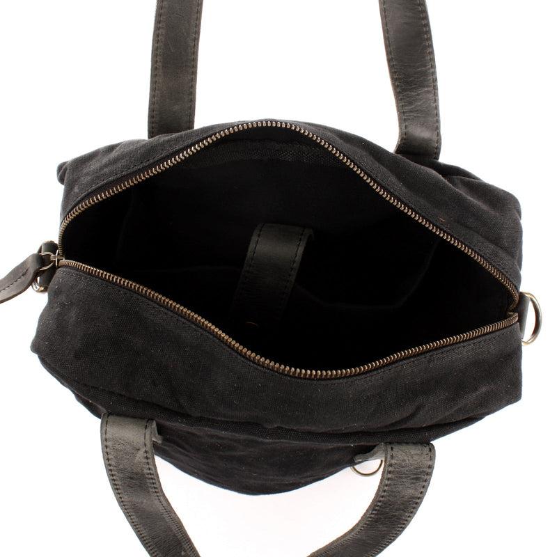 Leconi Rucksack Umhängetasche Damen Herren Leder Canvas schwarz LE1014 2025
