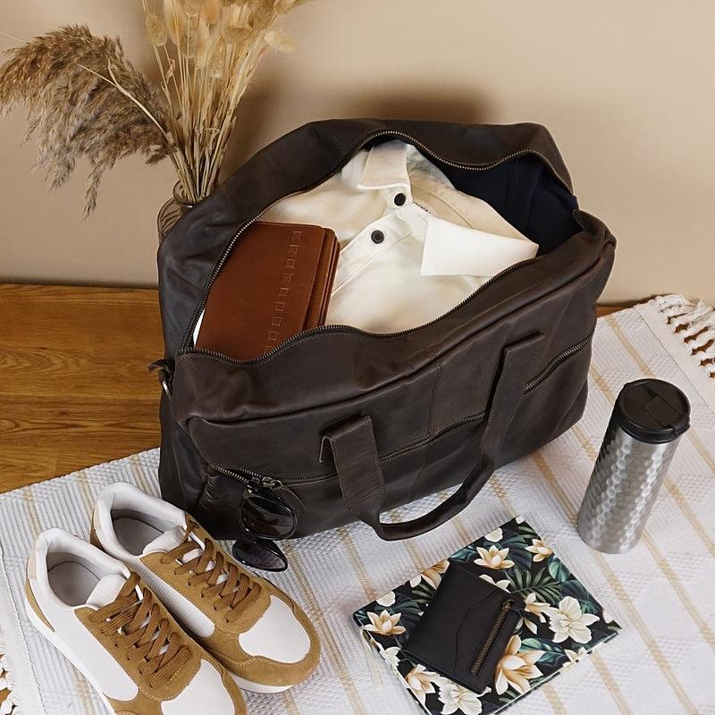 Leconi Weekender kleine Reisetasche Sporttasche vintage Leder dunkelbraun LE2018 Online