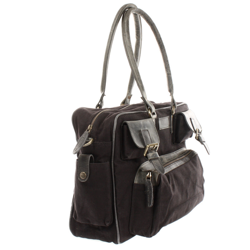 Leconi Aktentasche Arbeitstasche Damen Herren Canvas Leder schwarz LE3038 Outlet