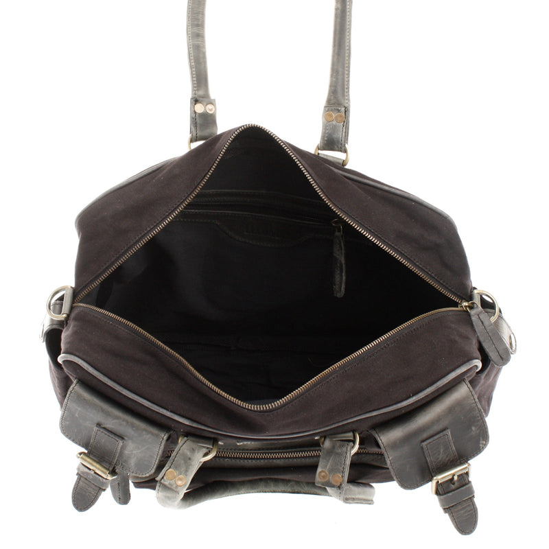 Leconi Aktentasche Arbeitstasche Damen Herren Canvas Leder schwarz LE3038 Outlet