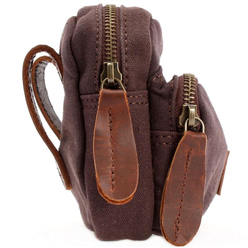Leconi Gürteltasche Bauchtasche Canvas Rindsleder mokka LE3037 im Angebot