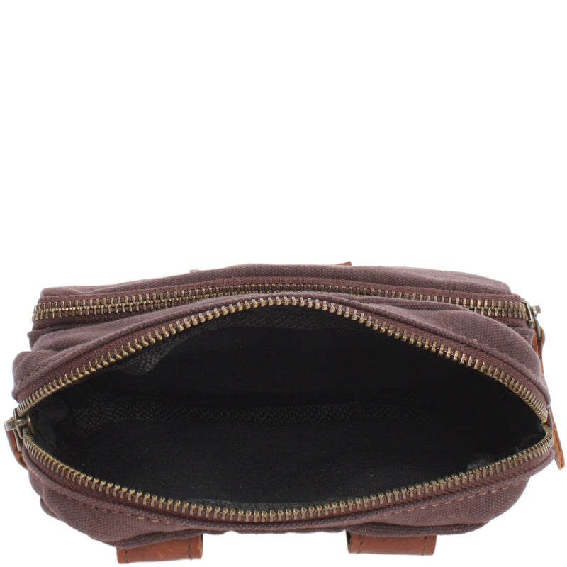 Leconi Gürteltasche Bauchtasche Canvas Rindsleder mokka LE3037 im Angebot