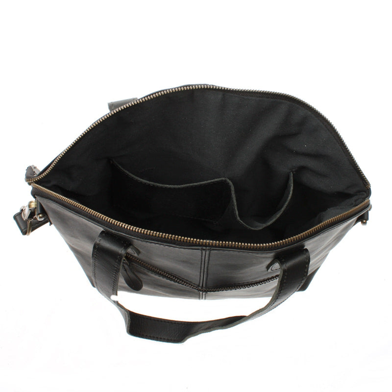Leconi Shopper Schultertasche Damen Handtasche Ledertasche Henkeltasche Leder schwarz LE0060 Günstiger Verkauf