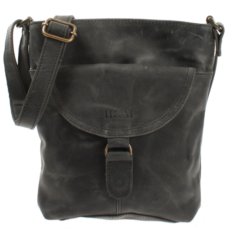 Leconi Umhängetasche Schultertasche Damen Herren Used Look Leder grau LE3072