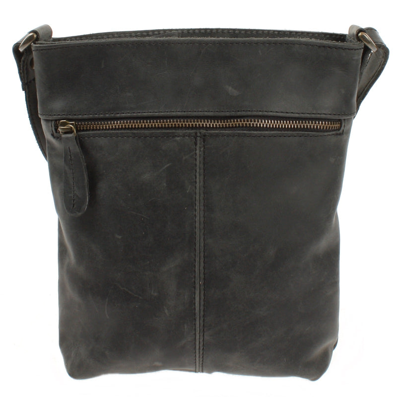 Leconi Umhängetasche Schultertasche Damen Herren Used Look Leder grau LE3072 Fabrikverkauf