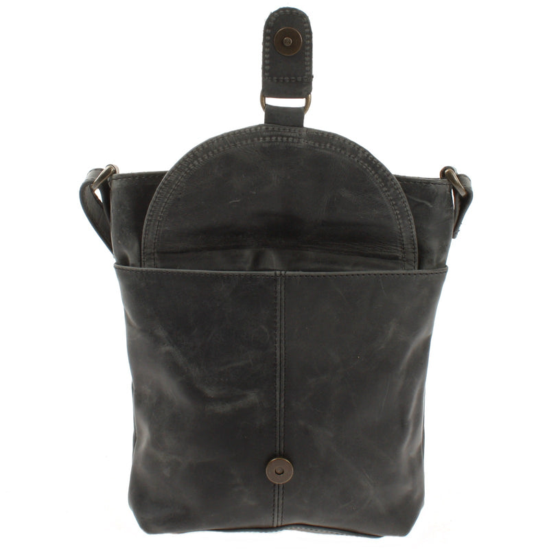 Leconi Umhängetasche Schultertasche Damen Herren Used Look Leder grau LE3072 Fabrikverkauf