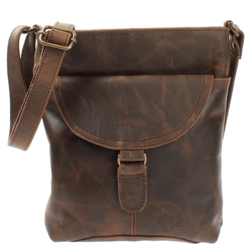 Leconi Umhängetasche Schultertasche Damen Herren Used Look Leder schlamm LE3072