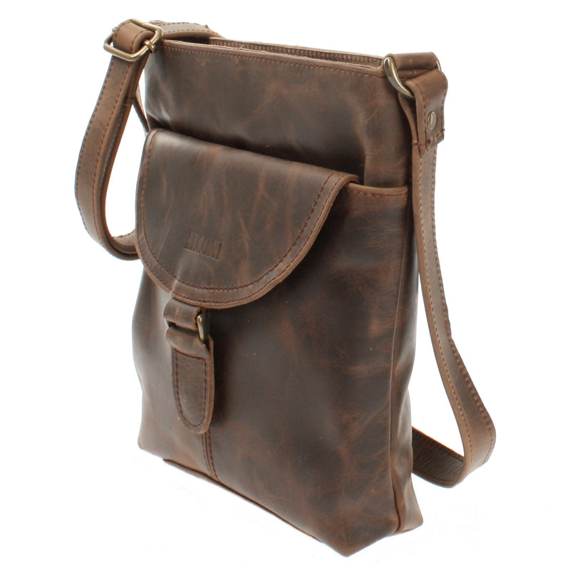 Leconi Umhängetasche Schultertasche Damen Herren Used Look Leder schlamm LE3072 Meist gekauft