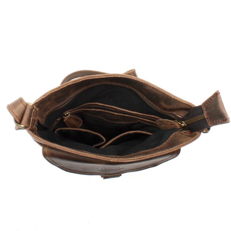Leconi Umhängetasche Schultertasche Damen Herren Used Look Leder schlamm LE3072 Meist gekauft