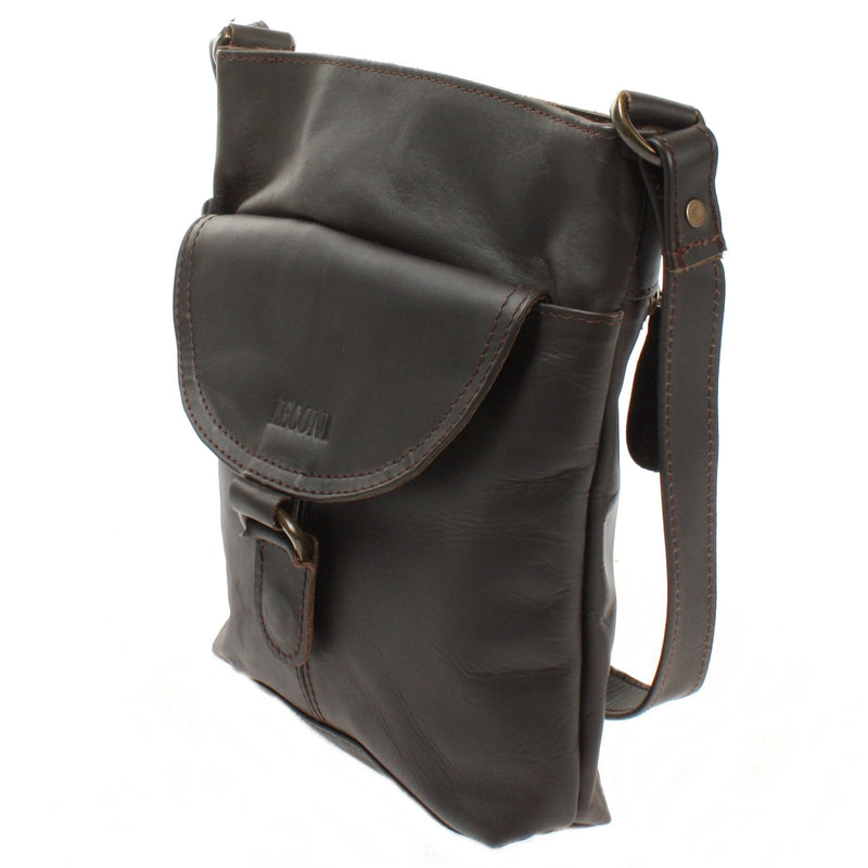 Leconi Umhängetasche Schultertasche Damen Herren Used Look Leder dunkelbraun LE3072 Blitzverkäufe