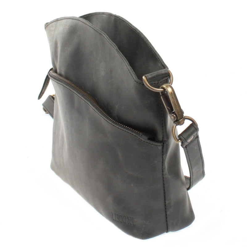 Leconi Umhängetasche Schultertasche Damen Freizeittasche Leder grau LE3050 Kostenloser Versand