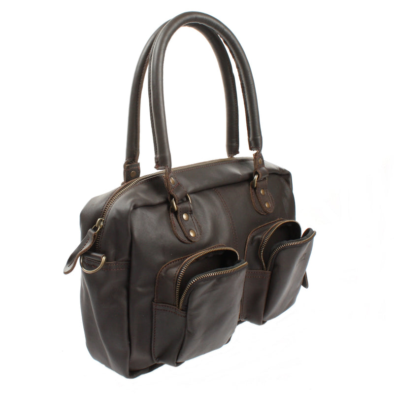 Leconi Schultertasche Handtasche Henkeltasche Damen Leder dunkelbraun LE0046 Limitierter Zeitrabatt