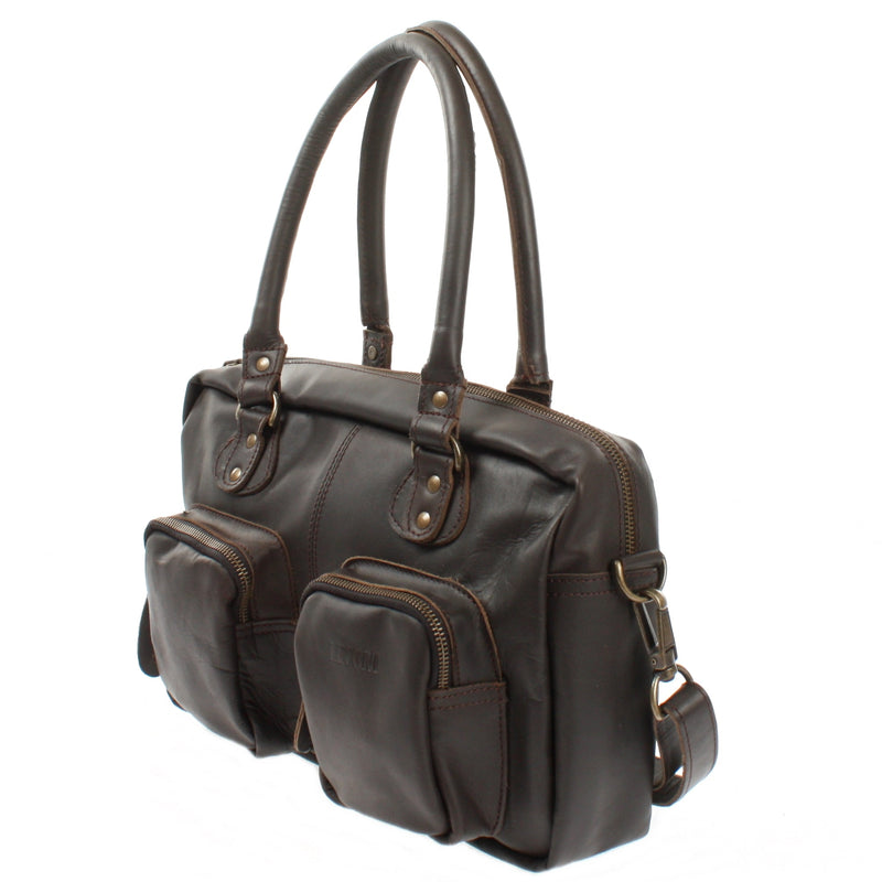 Leconi Schultertasche Handtasche Henkeltasche Damen Leder dunkelbraun LE0046 Limitierter Zeitrabatt