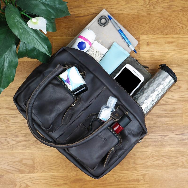 Leconi Schultertasche Handtasche Henkeltasche Damen Leder dunkelbraun LE0046 Limitierter Zeitrabatt
