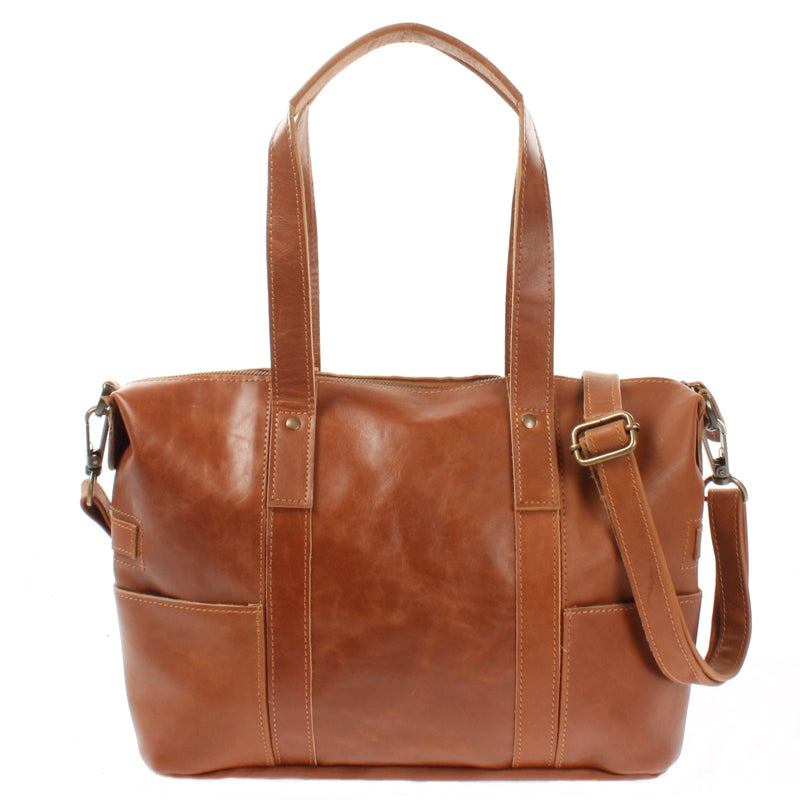 Leconi Shopper Schultertasche Henkeltasche Leder cognac LE0034
