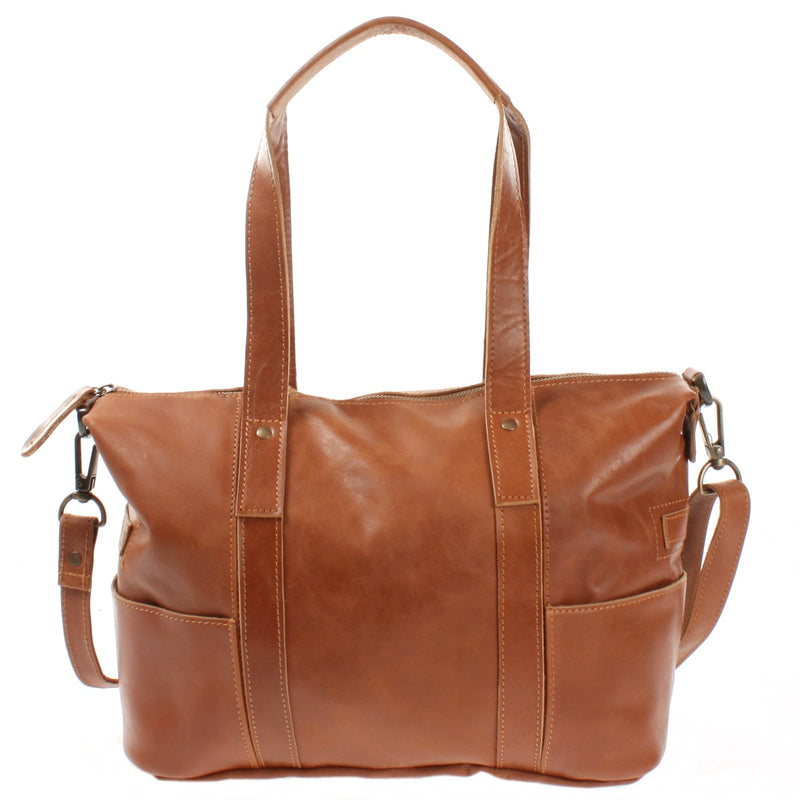 Leconi Shopper Schultertasche Henkeltasche Leder cognac LE0034 Fabrik Onlineshop