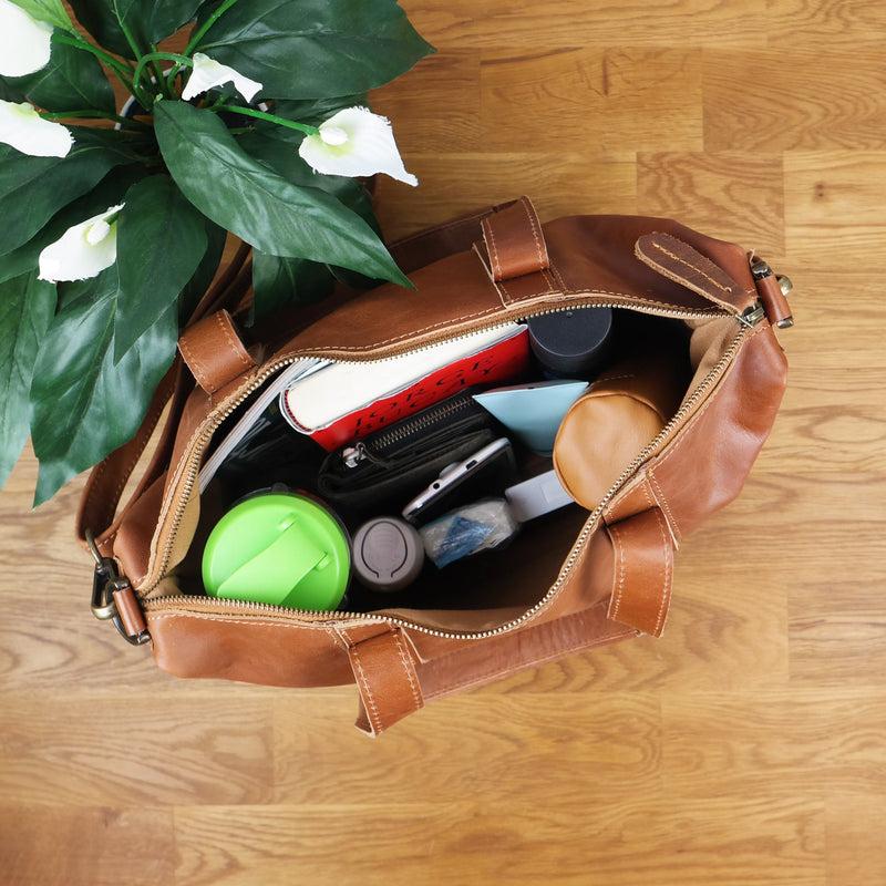 Leconi Shopper Schultertasche Henkeltasche Leder cognac LE0034 Fabrik Onlineshop