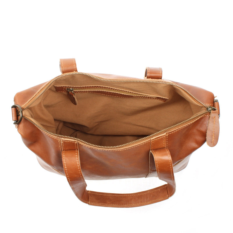 Leconi Shopper Schultertasche Henkeltasche Leder cognac LE0034 Fabrik Onlineshop