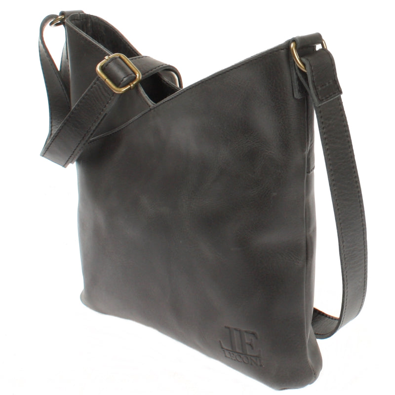Leconi Umhängetasche Damentasche Handtasche Leder dunkelgrau LE0065 Rabatt