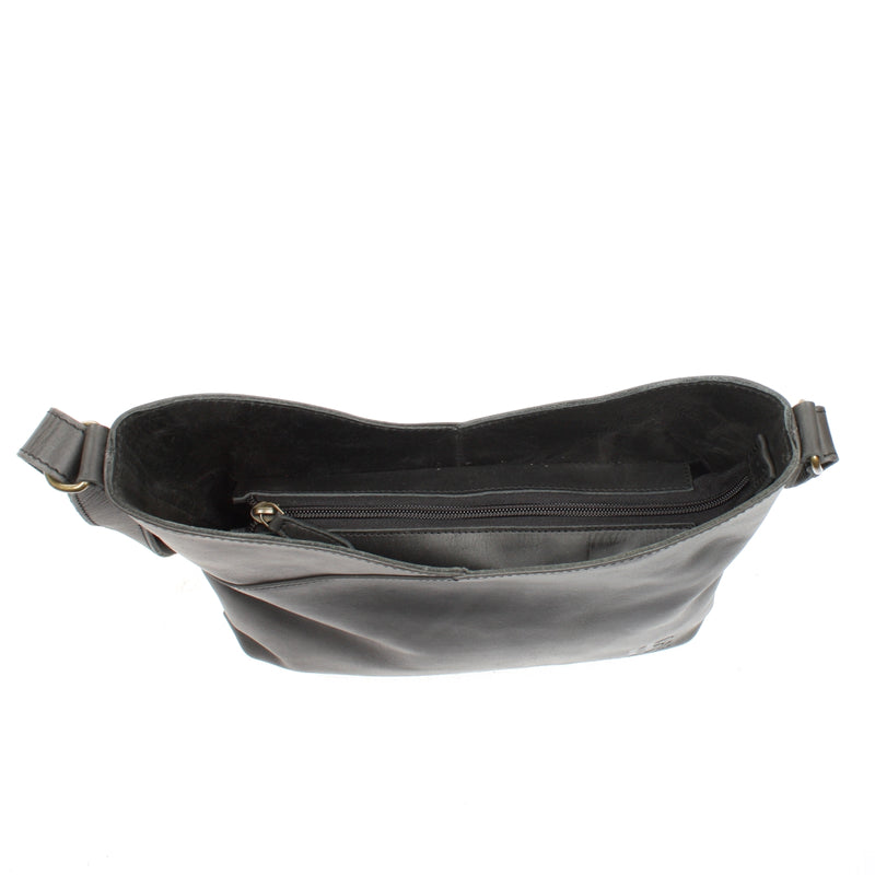 Leconi Umhängetasche Damentasche Handtasche Leder dunkelgrau LE0065 Rabatt