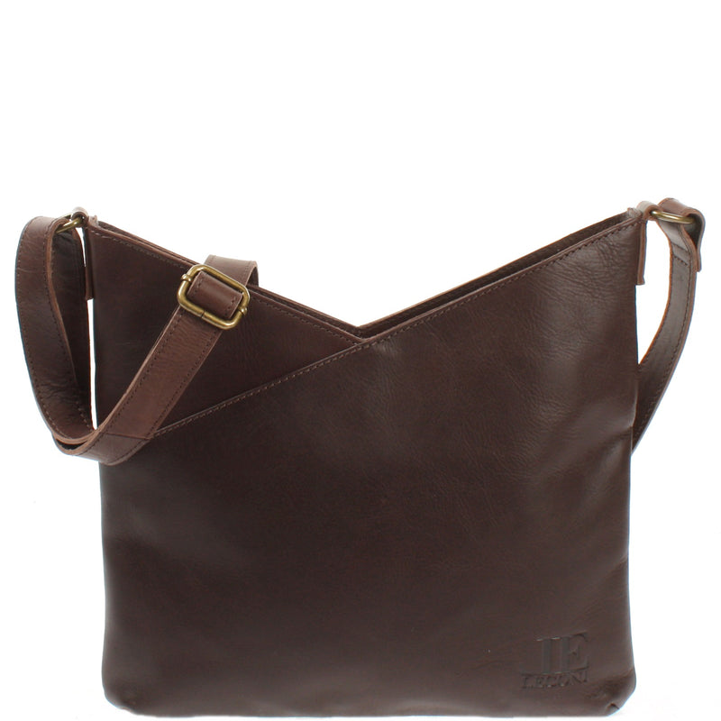 Leconi Schultertasche Damentasche Handtasche Leder dunkelbraun LE0065