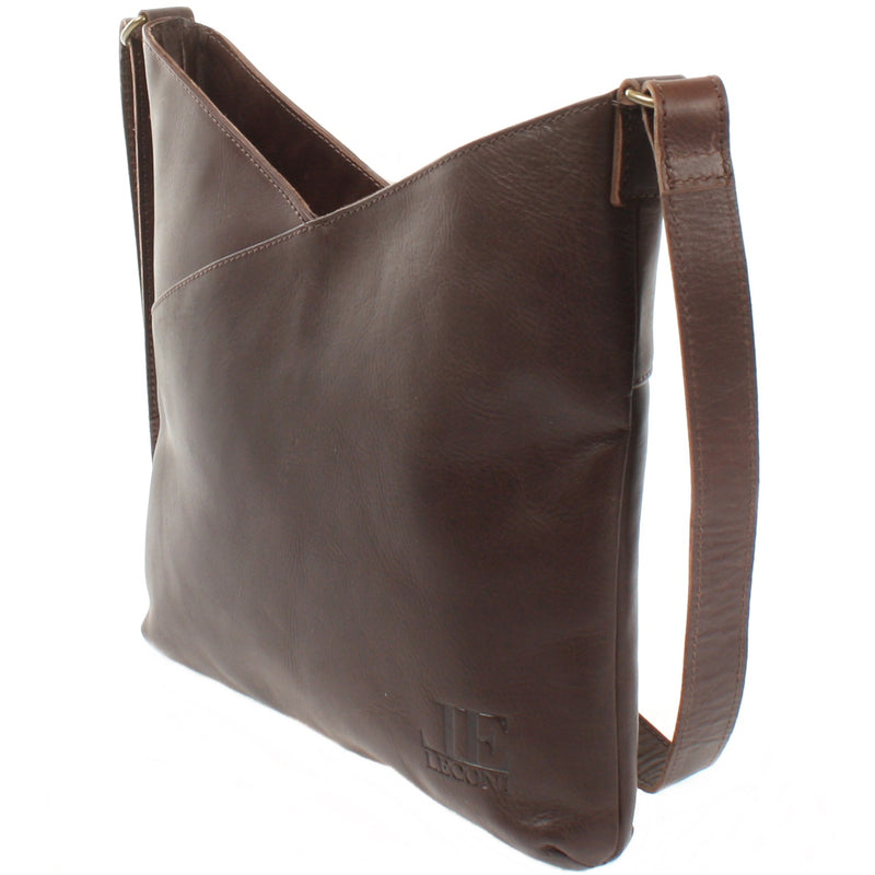 Leconi Schultertasche Damentasche Handtasche Leder dunkelbraun LE0065 Günstig kaufen