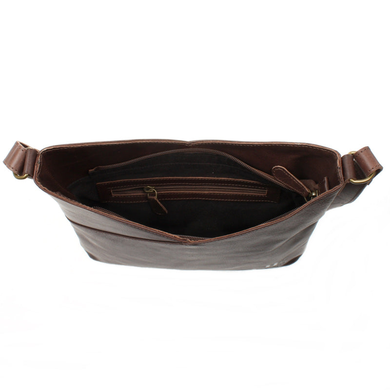 Leconi Schultertasche Damentasche Handtasche Leder dunkelbraun LE0065 Günstig kaufen