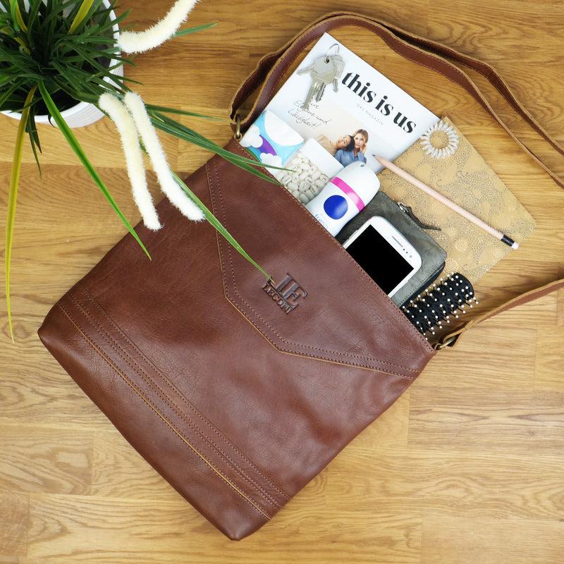 Leconi Umhängetasche Ledertasche Damen Schultertasche Leder braun LE0066 Versandkostenfrei