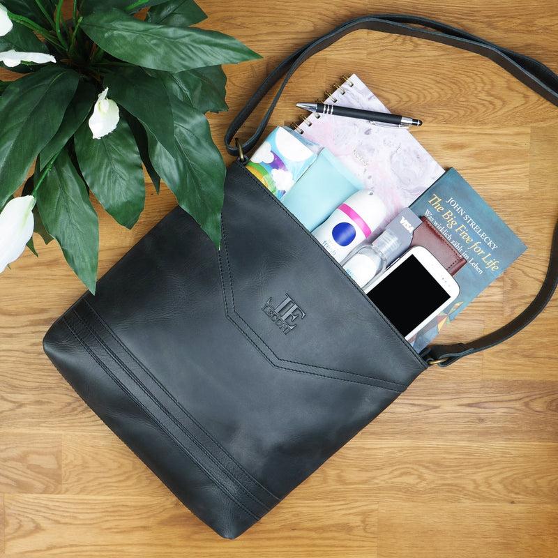 Leconi Umhängetasche Ledertasche Damen Schultertasche Leder dunkelgrau LE0066 Großer Ausverkauf