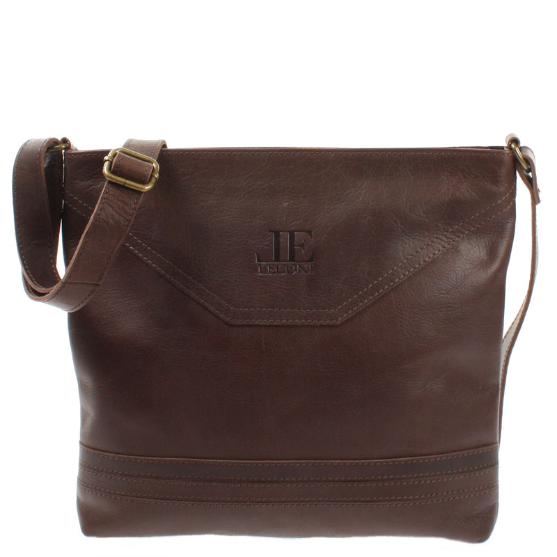 Leconi Umhängetasche Ledertasche Damen Schultertasche Leder dunkelbraun LE0066