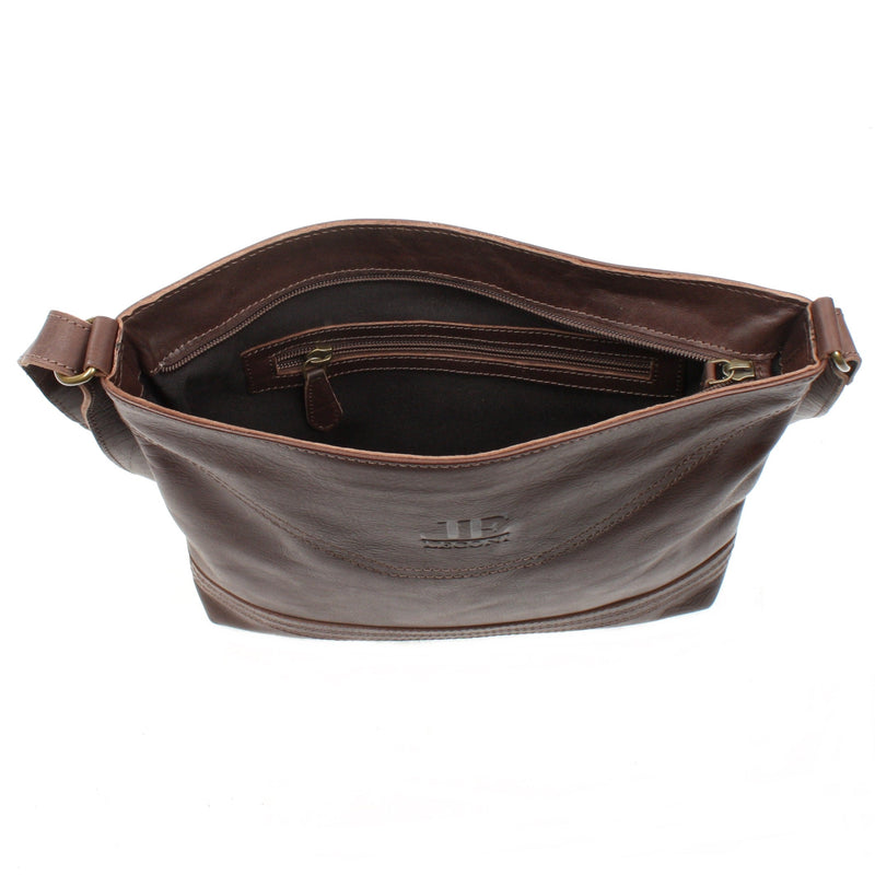 Leconi Umhängetasche Ledertasche Damen Schultertasche Leder dunkelbraun LE0066 Flash Sale