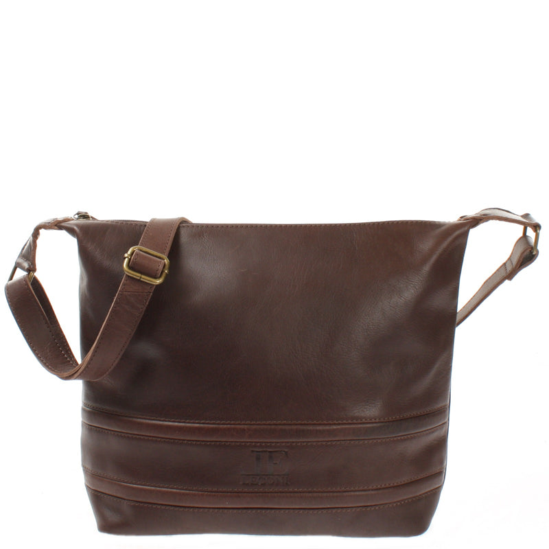 Leconi Umhängetasche Beuteltasche Ledertasche Damentasche Leder dunkelbraun LE0064