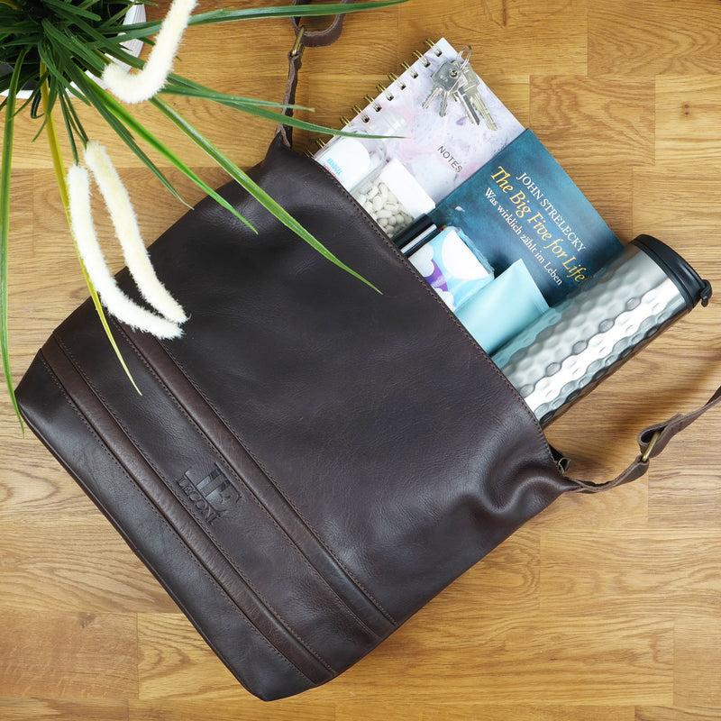 Leconi Umhängetasche Beuteltasche Ledertasche Damentasche Leder dunkelbraun LE0064 Begrenztes Angebot