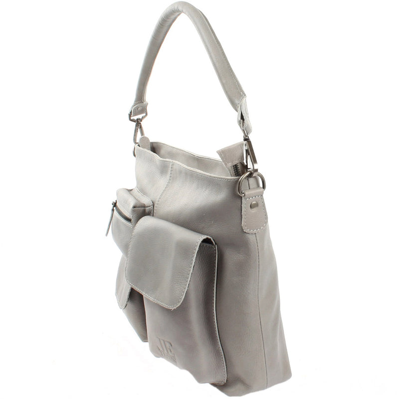 Leconi Schultertasche Umhängetasche Ledertasche Leder Damen hellgrau LE0062 Online Shopping