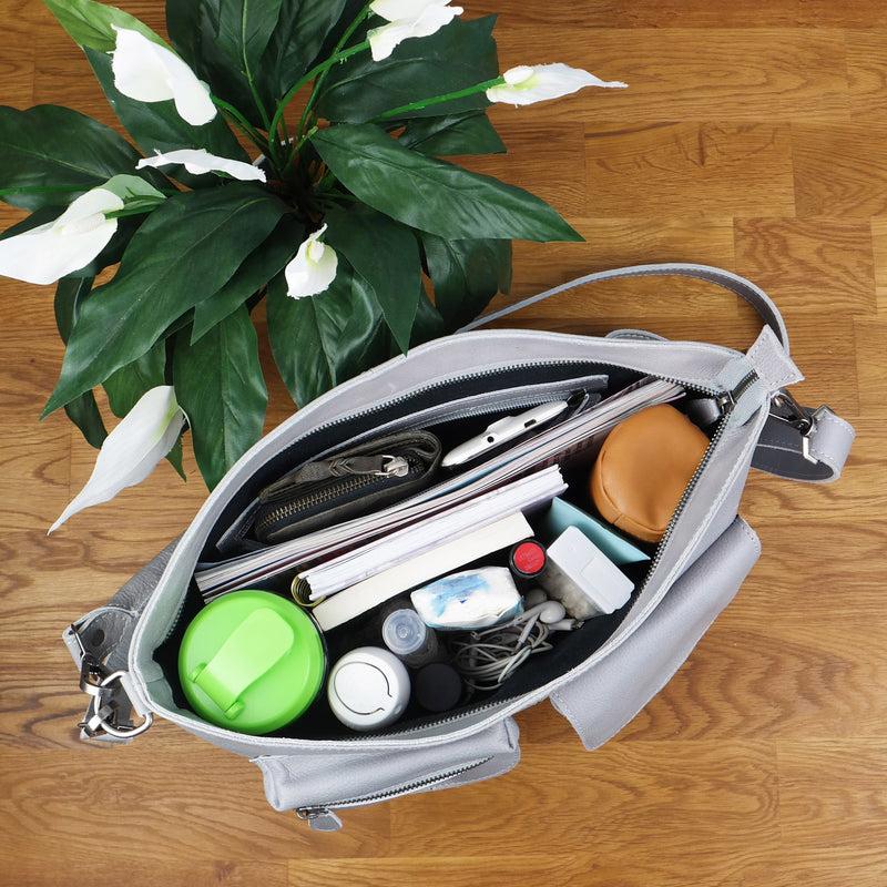 Leconi Schultertasche Umhängetasche Ledertasche Leder Damen hellgrau LE0062 Online Shopping