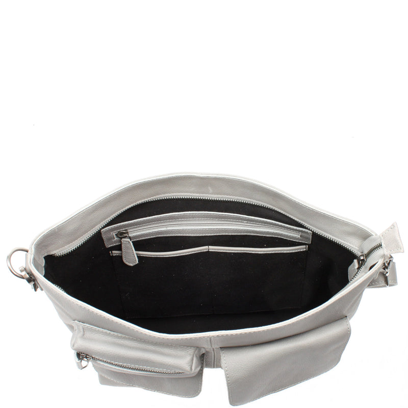 Leconi Schultertasche Umhängetasche Ledertasche Leder Damen hellgrau LE0062 Online Shopping