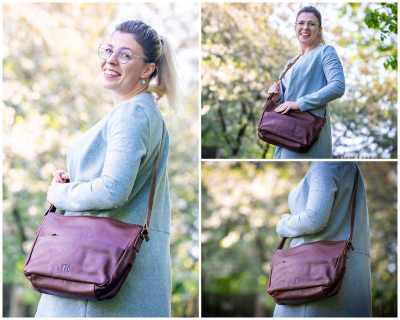 Leconi Umhängetasche Ledertasche Damen Herren Schultertasche Leder braun LE0067 Saisonschlussverkauf