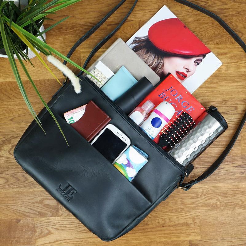Leconi Umhängetasche Ledertasche Damen Herren Schultertasche Leder dunkelgrau LE0067 Black Friday