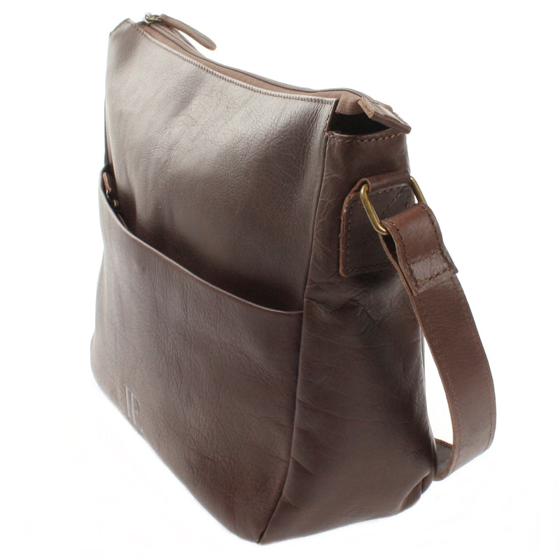 Leconi Umhängetasche Ledertasche Damen Herren Schultertasche Leder dunkelbraun LE0067 Cyber Monday