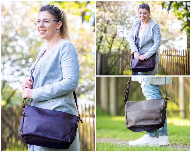 Leconi Umhängetasche Ledertasche Damen Herren Schultertasche Leder dunkelbraun LE0067 Cyber Monday