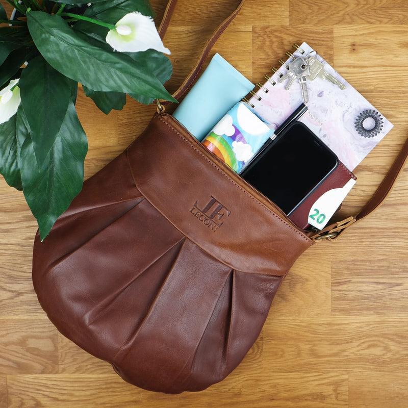 Leconi kleine Umhängetasche Ledertasche Damentasche Schultertasche Leder braun LE0070 Osterangebot