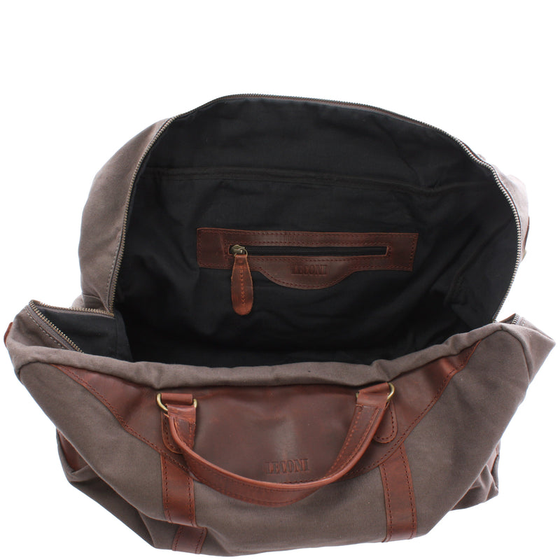 Leconi kleine Reisetasche Handgepäck Canvas Leder grau LE2009 Muttertagsangebot