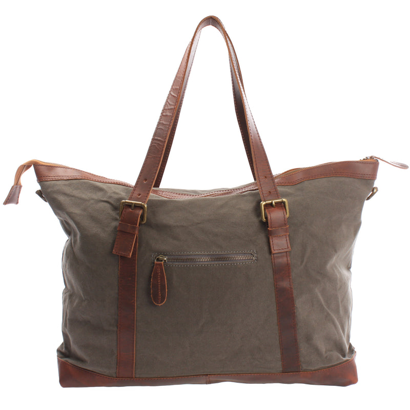 Leconi Weekender Reisetasche Shopper Damen Herren Leder Canvas grau LE2013 Vatertagsangebot