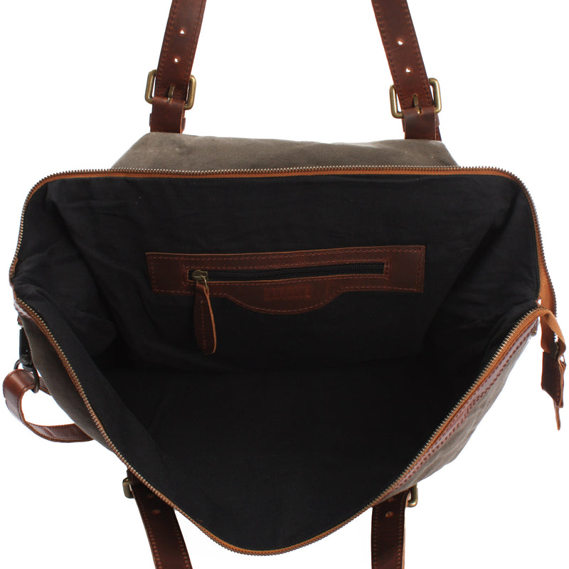 Leconi Weekender Reisetasche Shopper Damen Herren Leder Canvas grau LE2013 Vatertagsangebot