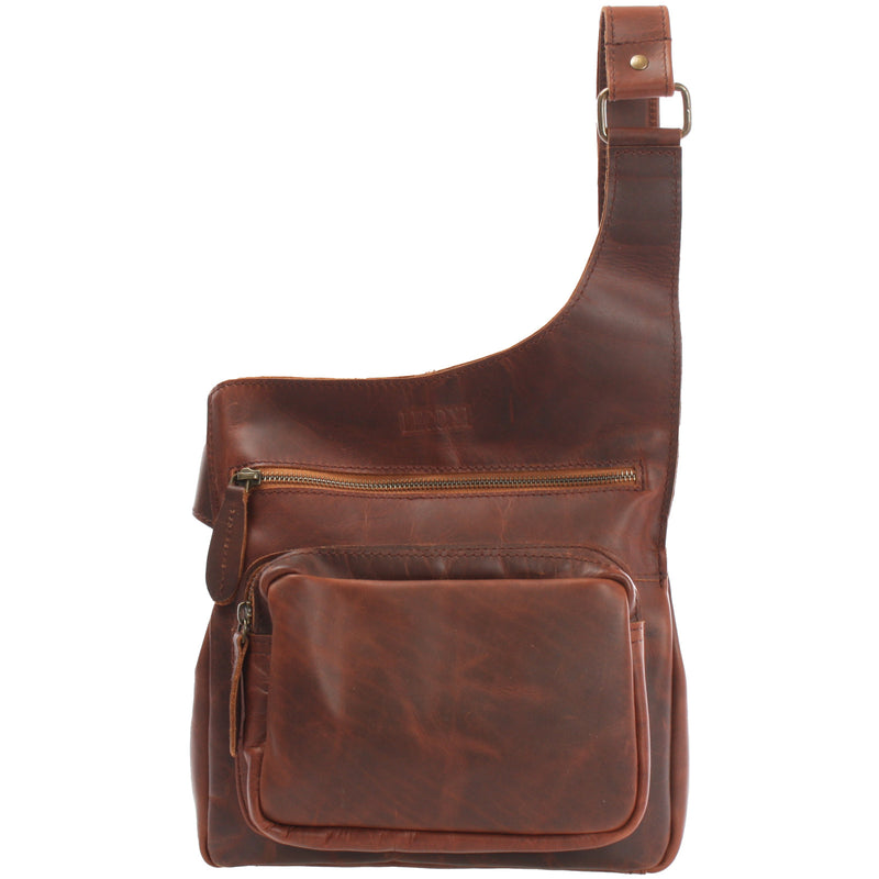 Leconi Umhängetasche Schultertasche Crossbag Damen Herren Leder braun LE3015