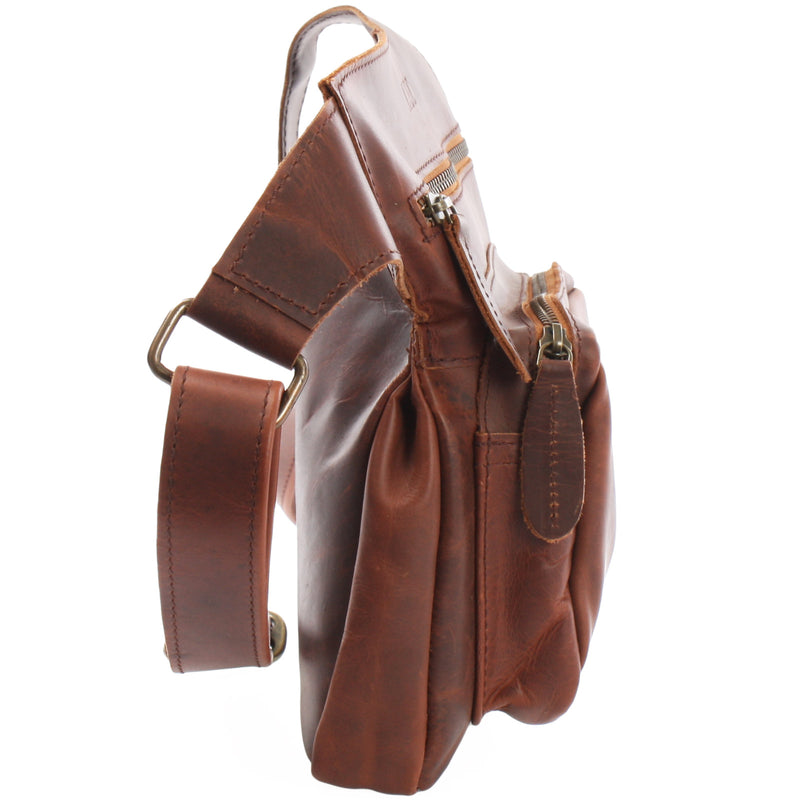 Leconi Umhängetasche Schultertasche Crossbag Damen Herren Leder braun LE3015 Jubiläumsangebot