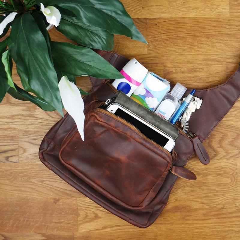 Leconi Umhängetasche Schultertasche Crossbag Damen Herren Leder braun LE3015 Jubiläumsangebot