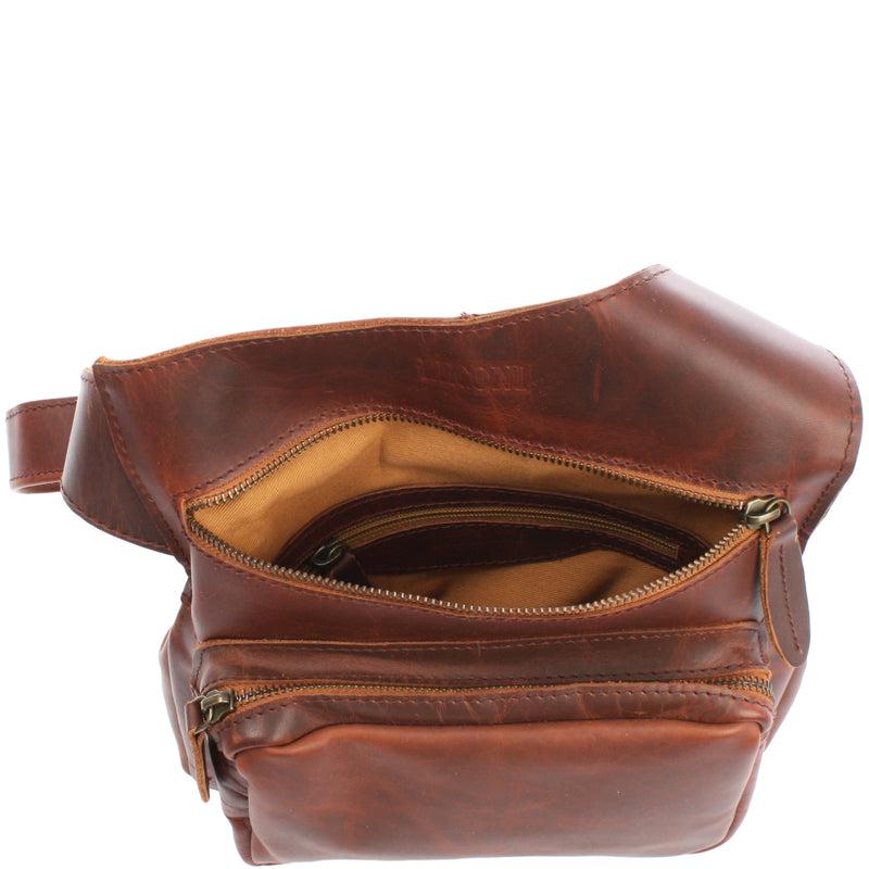 Leconi Umhängetasche Schultertasche Crossbag Damen Herren Leder braun LE3015 Jubiläumsangebot