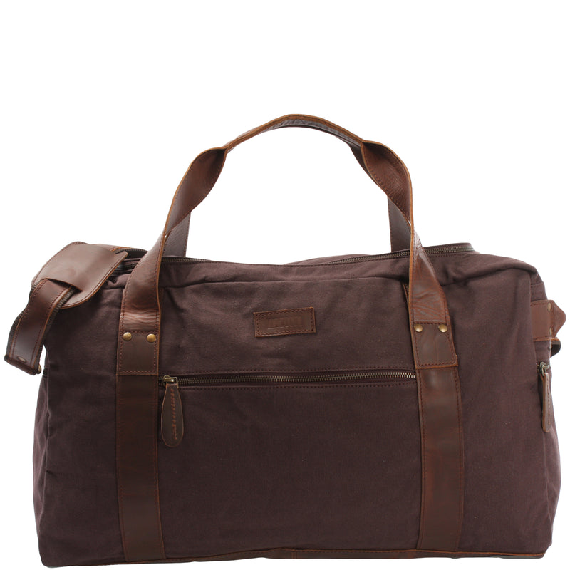 Leconi Weekender Sporttasche Reisetasche Damen Herren Leder Canvas mokka LE2014