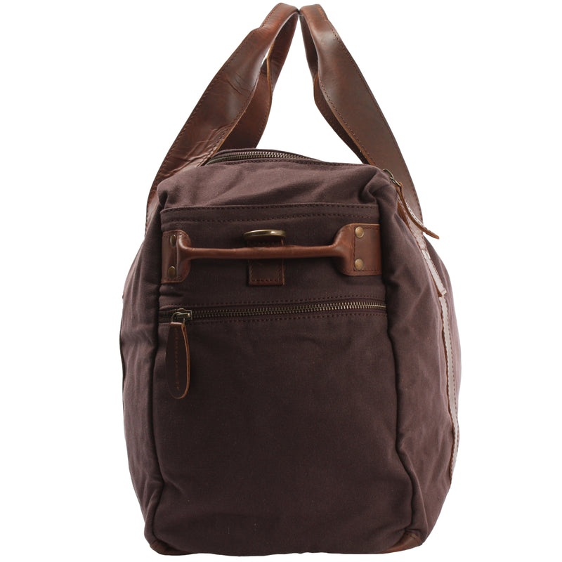 Leconi Weekender Sporttasche Reisetasche Damen Herren Leder Canvas mokka LE2014 Lagerräumung